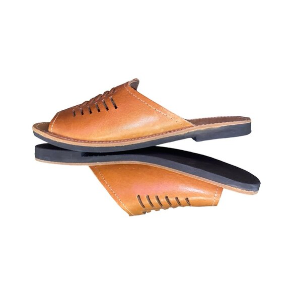 Mykonos Pool Slide Sandals Mens 9 Used Light Brown Leather 2289022451 - Picture 3 of 11